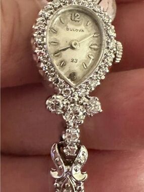ANTIQUE BULOVA 2CT NATURAL DIAMOND 14KT WHITE GOLD